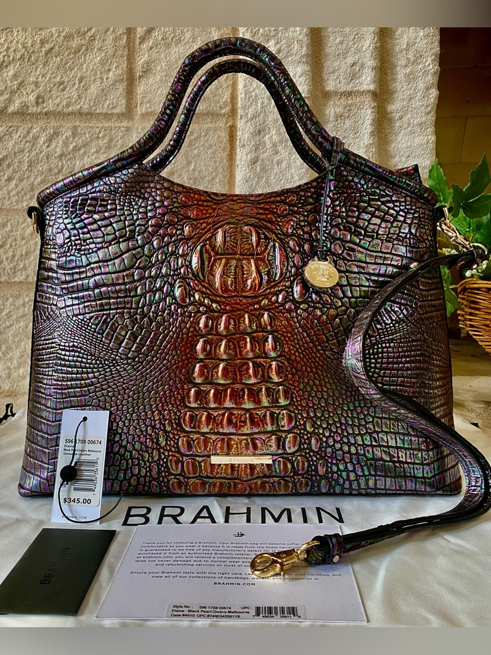 🔮 NEW STUNNING BLACK PEARL Brahmin LARGE ELAINE Satchel